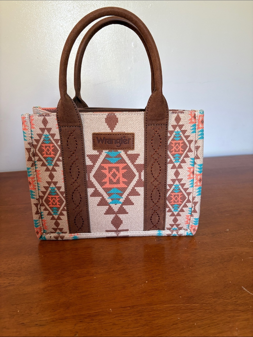 Wrangler Southwestern Mini Tote in Brown, Turquoise and Coral
